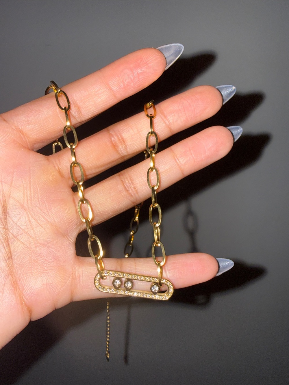 Gold Link Necklace with Pave Crystal Accent - Women Jewelry
